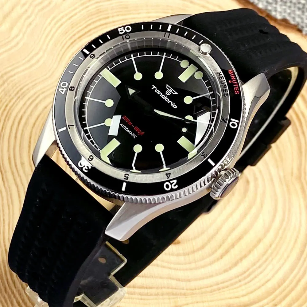 40mm Tandorio Military Diver Watch for Men NH35 PT5000 Movt Dome Sapphire 120clicks Bezel No Date Automatic Clock