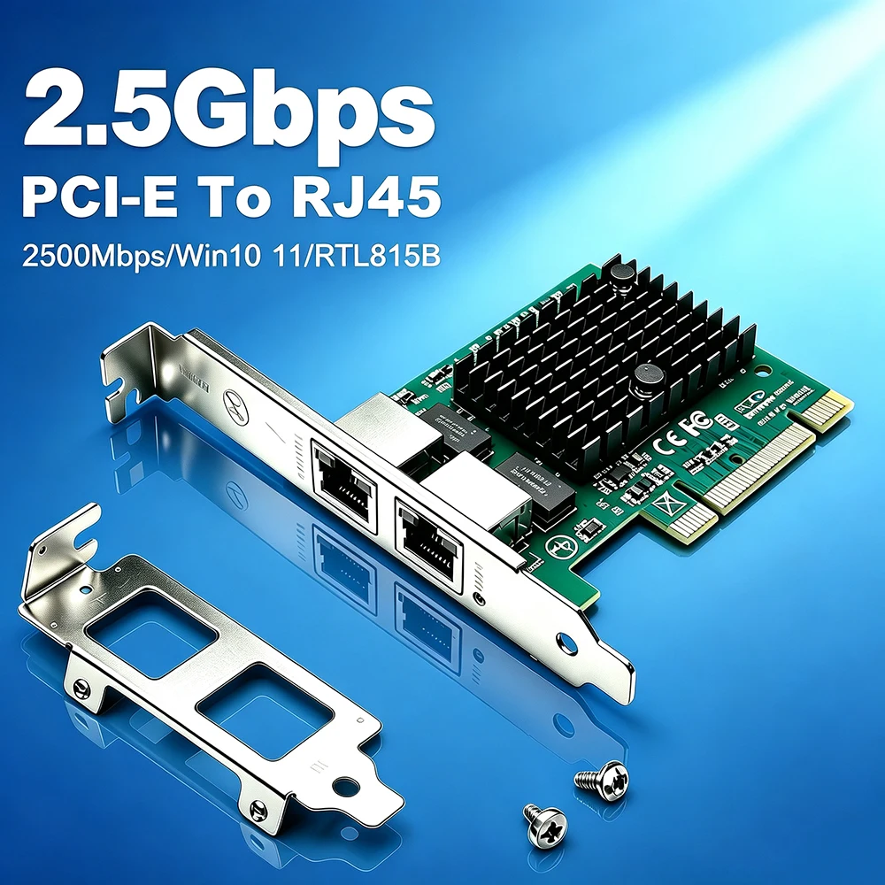 Dual Port 2.5G PCIe NIC 2.5Gbps Network Card RTL8125B Gigabit Ethernet Adapter 2.5g Dual Lan Card For Desktop for Windows 10/11