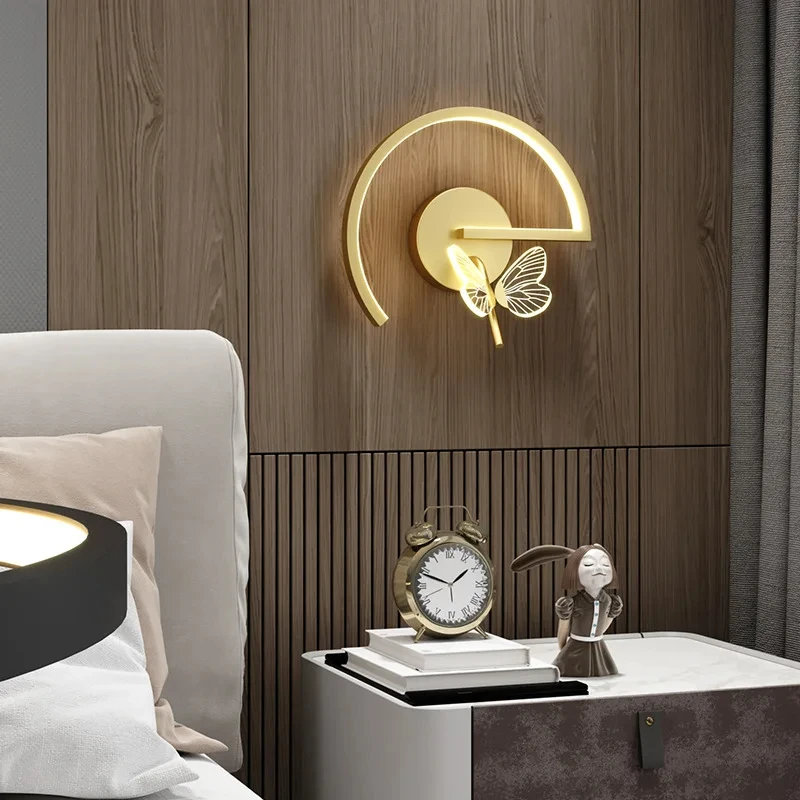 NEW Creative Golden Background Indoor Butterfly LED Wall Lamp for Living Dining Room Bedside Home Decor Corridor PS26SD