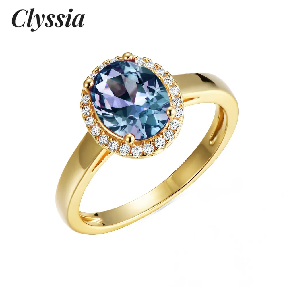 

CLYSSIA Real Silver 925 Oval Cut Alexandrite Gemstone Jewelry with Cubic ZIrconia Wedding Ring Band for Women Destiny Jewellery