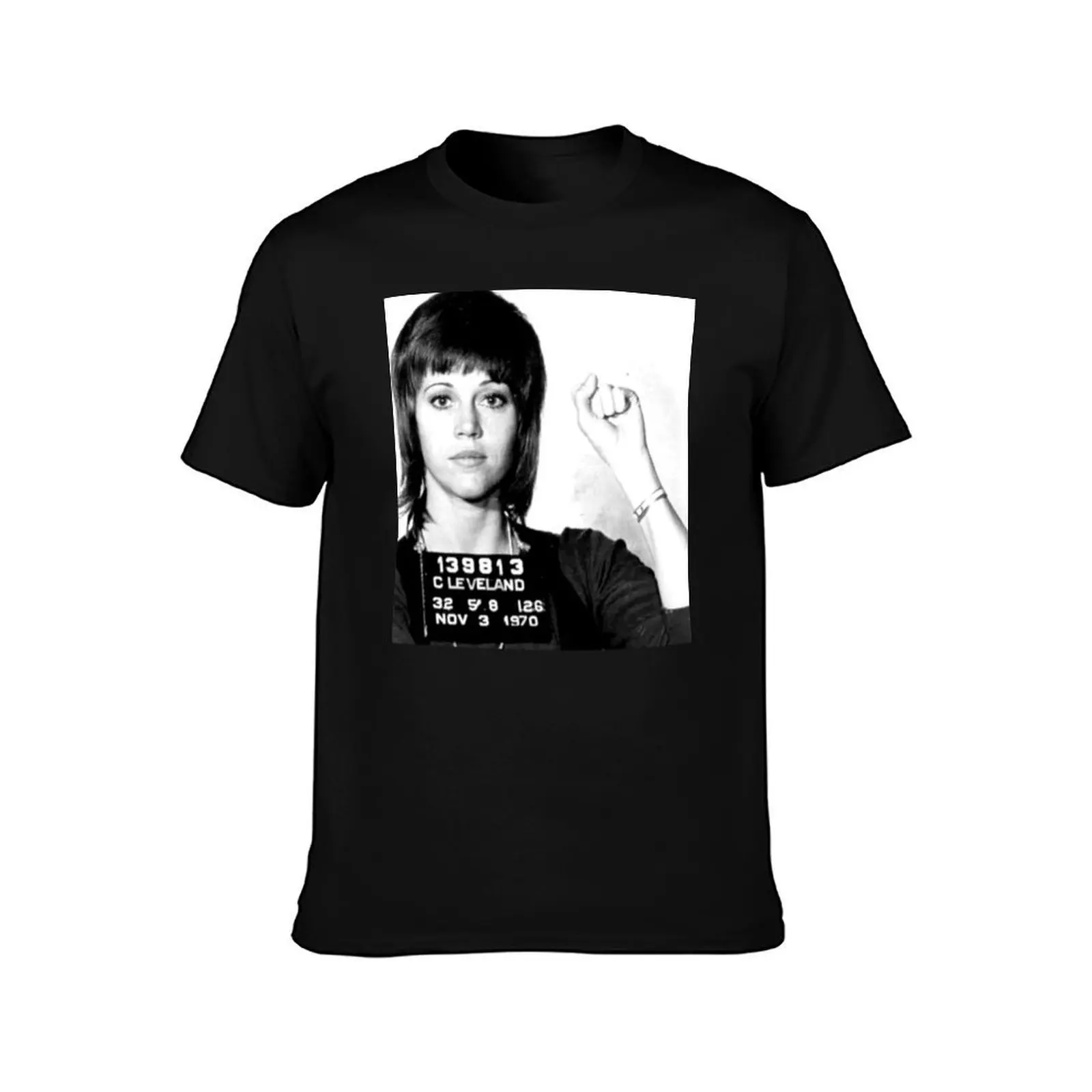 Jane Fonda Mugshot T-Shirt, Summer Casual Cotton Tee, Oversized Streetwear Tops, Vintage Graphic Print, Loose Fit Short Sleeve