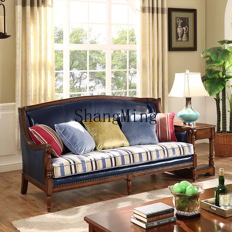 

ZYY home full solid wood living room furniture 1 + 2 + 3 sofa combination first layer retro leather sofa