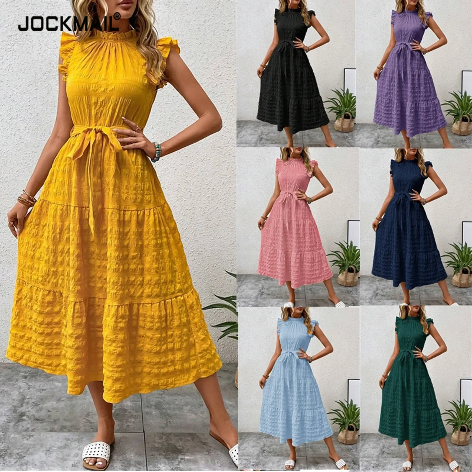 Elegant Dresses For Women 2024 Sleeveless O Neck Ruffle Plead Vacation Dress Long Maxi Dresses Woman Clothing Платье Женское