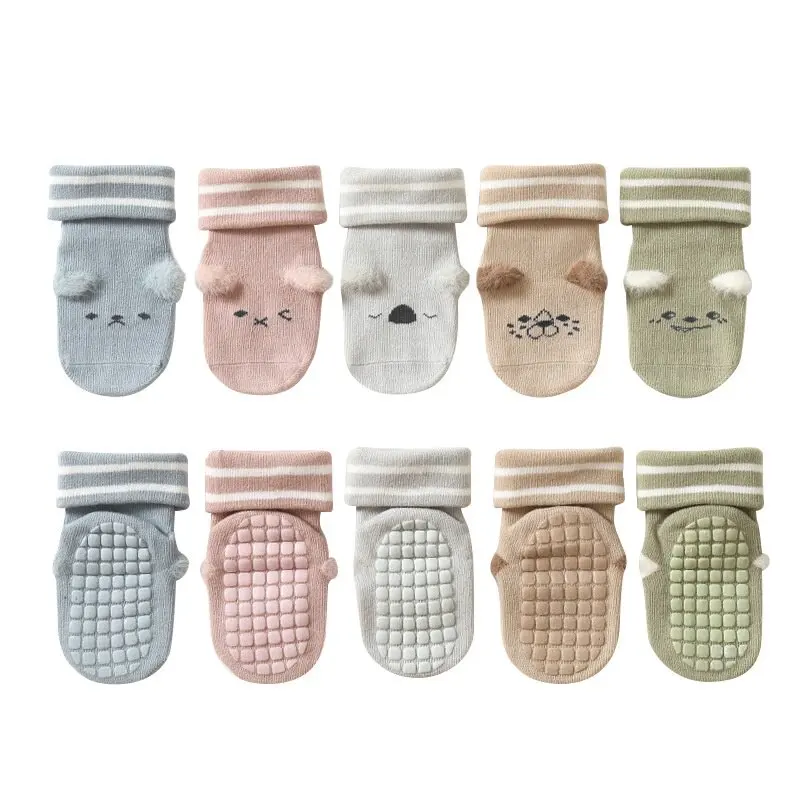 2Pairs Cute Baby Floor Socks Baby Non-slip 3D Cartoon Animal Toddler Boys Girls Socks 0-3 Years