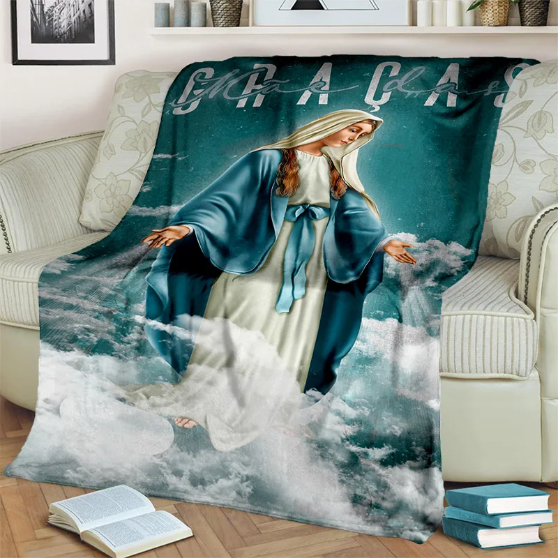 3D Blessed Virgin Mary Jesus HD Blanket,Soft Throw Blanket for Home Bedroom Bed Sofa Picnic Travel Office Rest Cover Blanket Kid