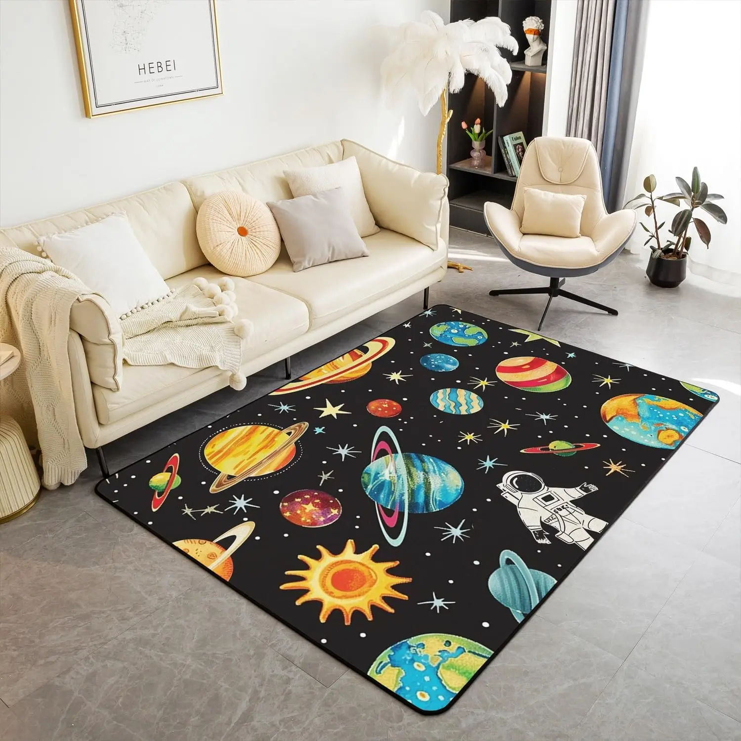 Astronaut Area Rug Kids Solar System Rugs for Living Room Bedroom for Boys Girls Teens Universe Planets Decorative Carpet Rug