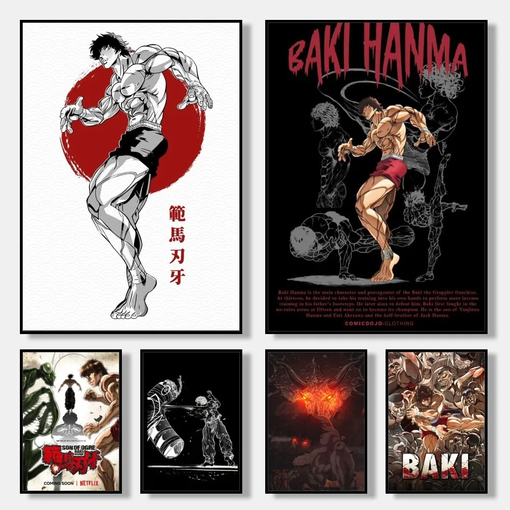 1PC Anime Baki The Grappler Poster Self-adhesive Art Waterproof Paper Sticker Coffee House Bar Room Wall Decor Poster Prints Per