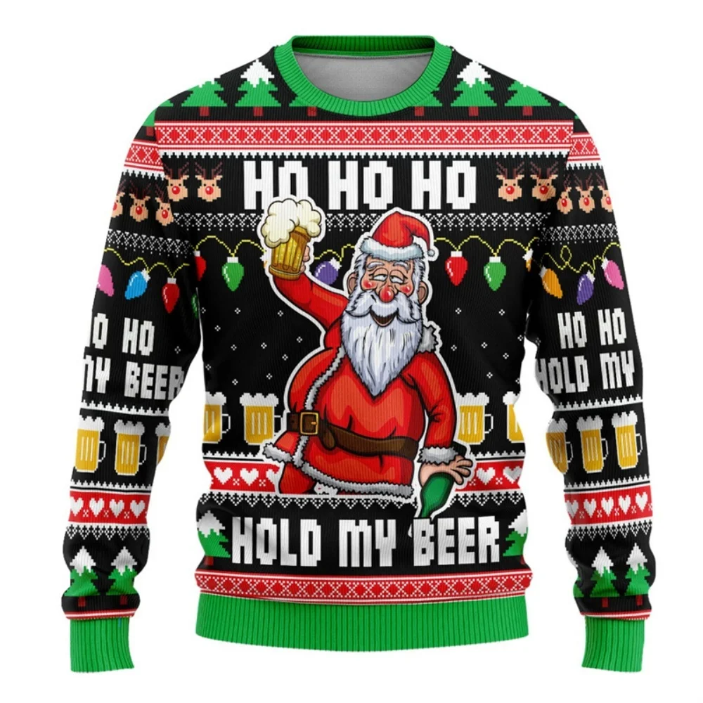 

New Christmas Beer Graphic Sweater Men Women Ugly Christmas Sweatshirt Unisex Casual Holiday Party Casual Loose Pullover Men Top