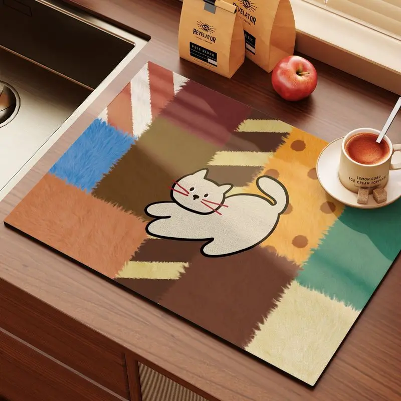 Color Blocked Pink White Grid Kitchen Drainage Mat, Anti Slip Coffee Machine Tableware, Protection Mat