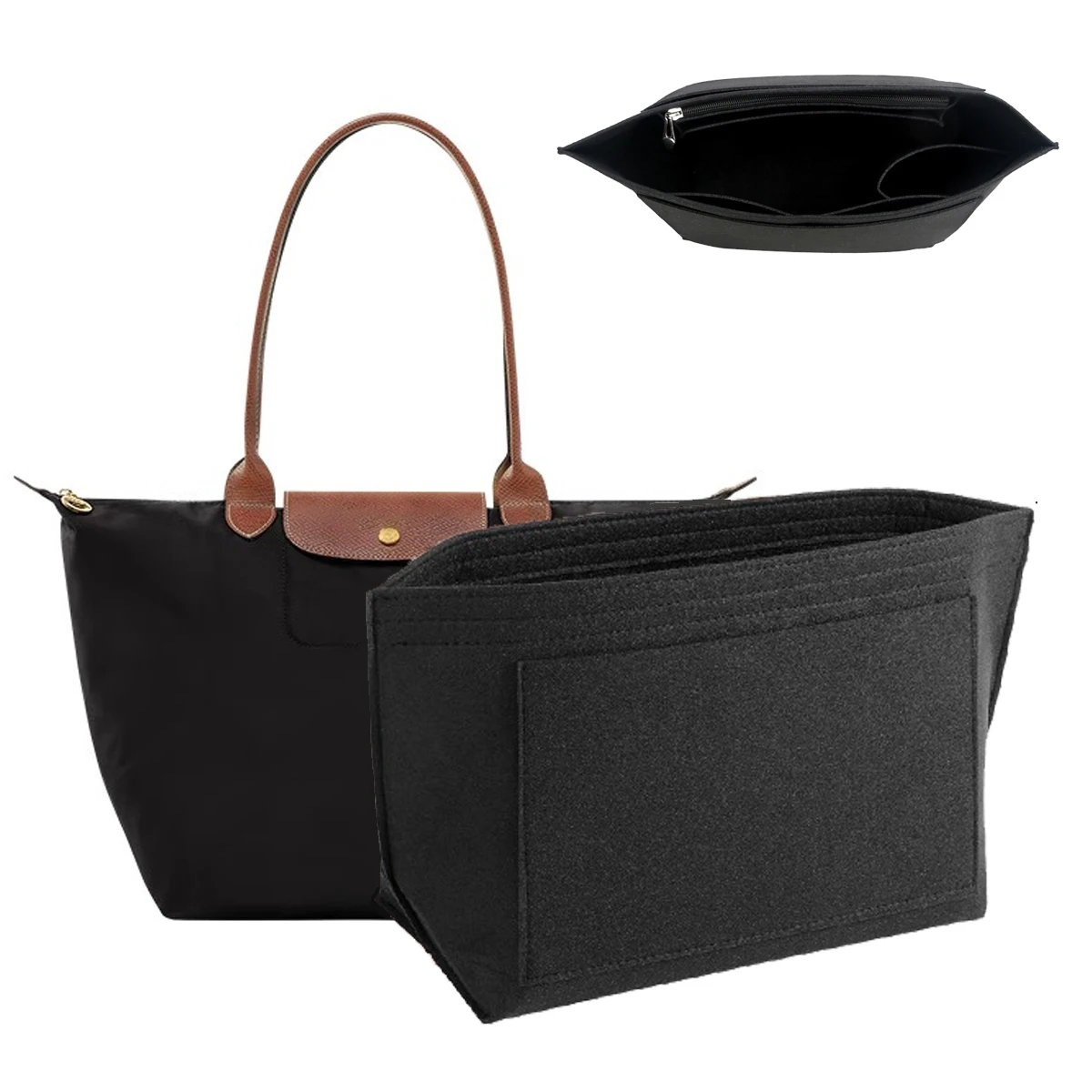 إدراج منظم المحفظة Longchamp Le Pliage S/ML - بطانة لباد مناسبة مخصصة مع تصميم متعدد الأقسام لتنظيم الحقائب
