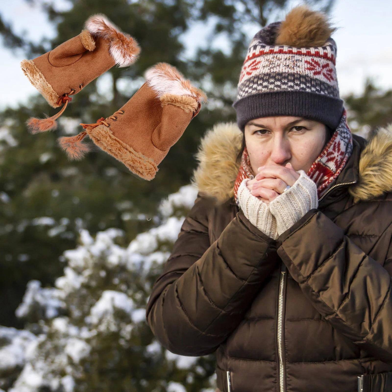 

Winter Faux Suede Touchscreen Gloves Cozy Mittens Outdoor Cycling Climbing Hiking Half Finger Women Gloves