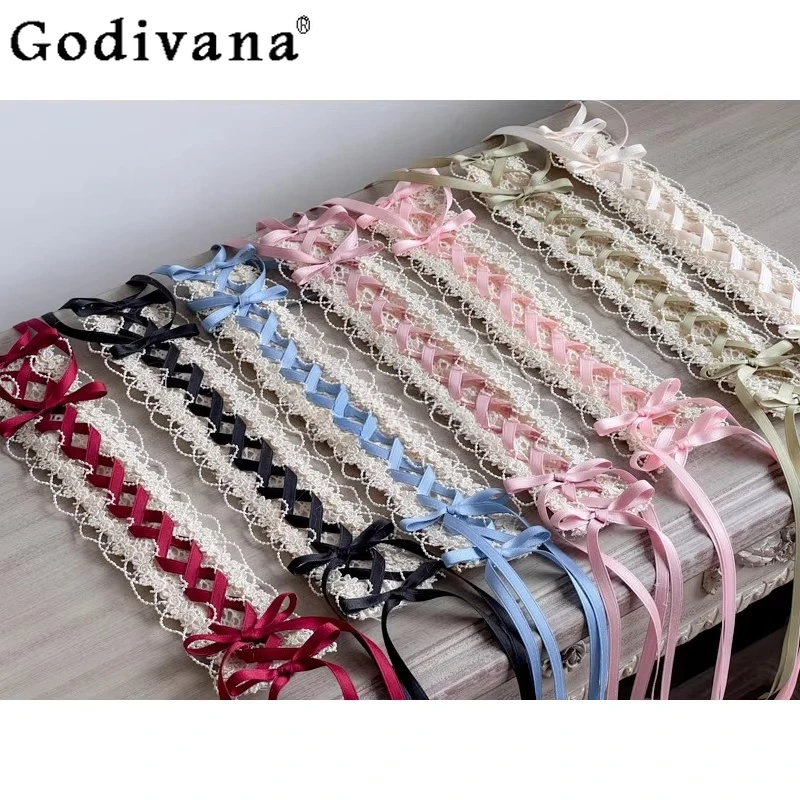 توليد اللون الدانتيل لوليتا القوس عقال النساء الأصلي اليدوية متعدد الألوان أغطية الرأس الإناث الصيف اليابانية عصابات