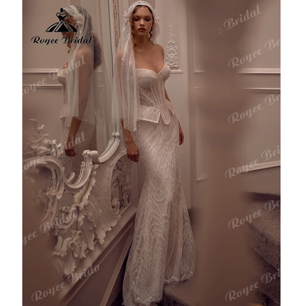 Strapless Sweetheart 2 Piece Corset Mermaid Wedding Dress Vintage Corded Lace Separate Top Skirt Abiti Da Sposa Customized