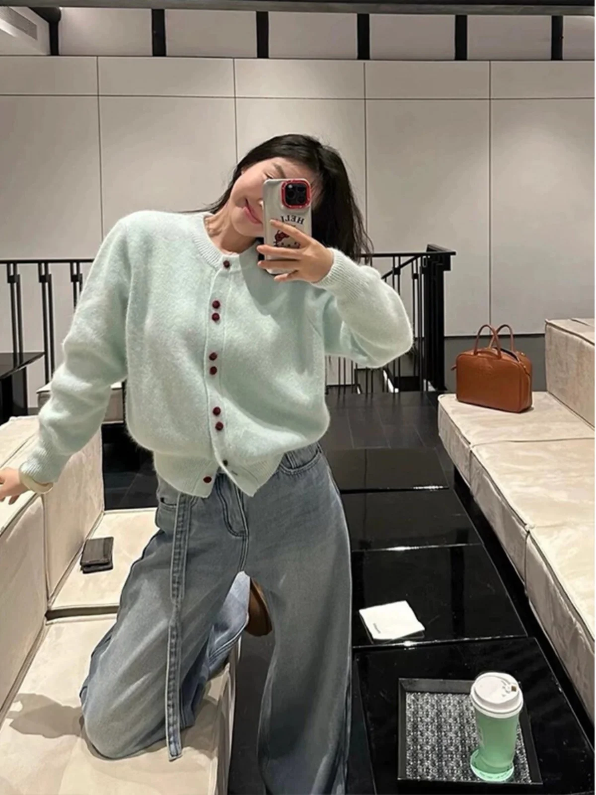 

Fre Sle Women's Loose Knitted Sweater Coat round Ne Fufu Outerwear Spring Autumn New Arrival Soft Cozy Polyester Fiber