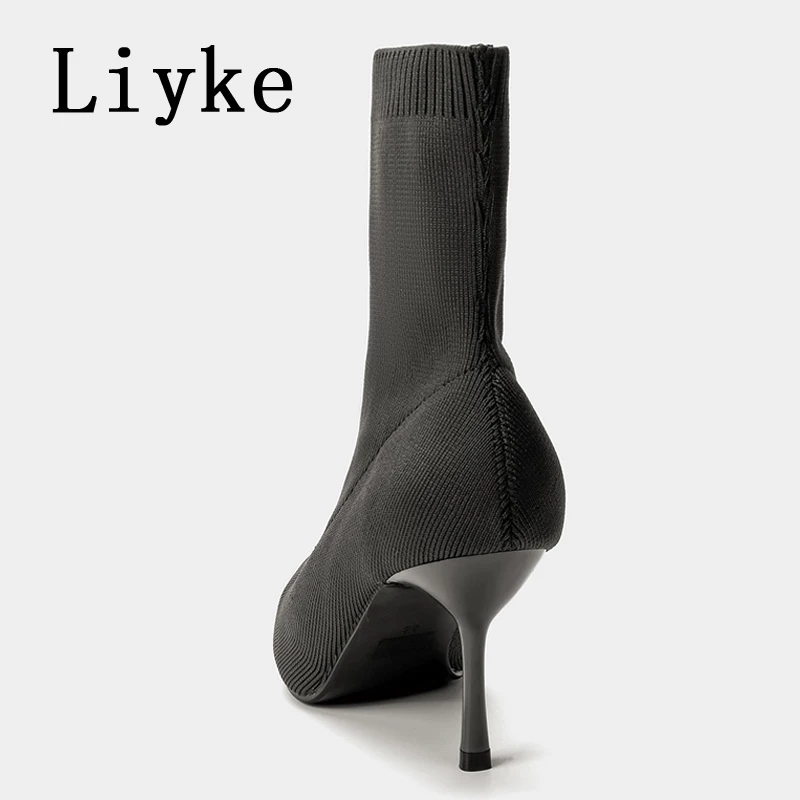 

Женские вязаные эластичные ботильоны Liyke на осень-зиму, сексуальные туфли с острым носком, дизайнерские туфли на высоком каблуке, ботильоны до щиколотки, Zapatos De Mujer