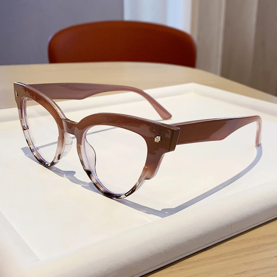 1Pc Women's Plain Glasses New Retro Cat-Eye Style Versatile Trendy Ultra-Clear Comfortable Anti-Eye Strain Gift for Daily Use, H