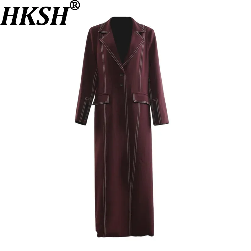 HKSH Women Trench Coat Color Block Turn-down Collar Color Single Breasted Elegant Trendy Casual Windbreaker Spring Autumn HK8971