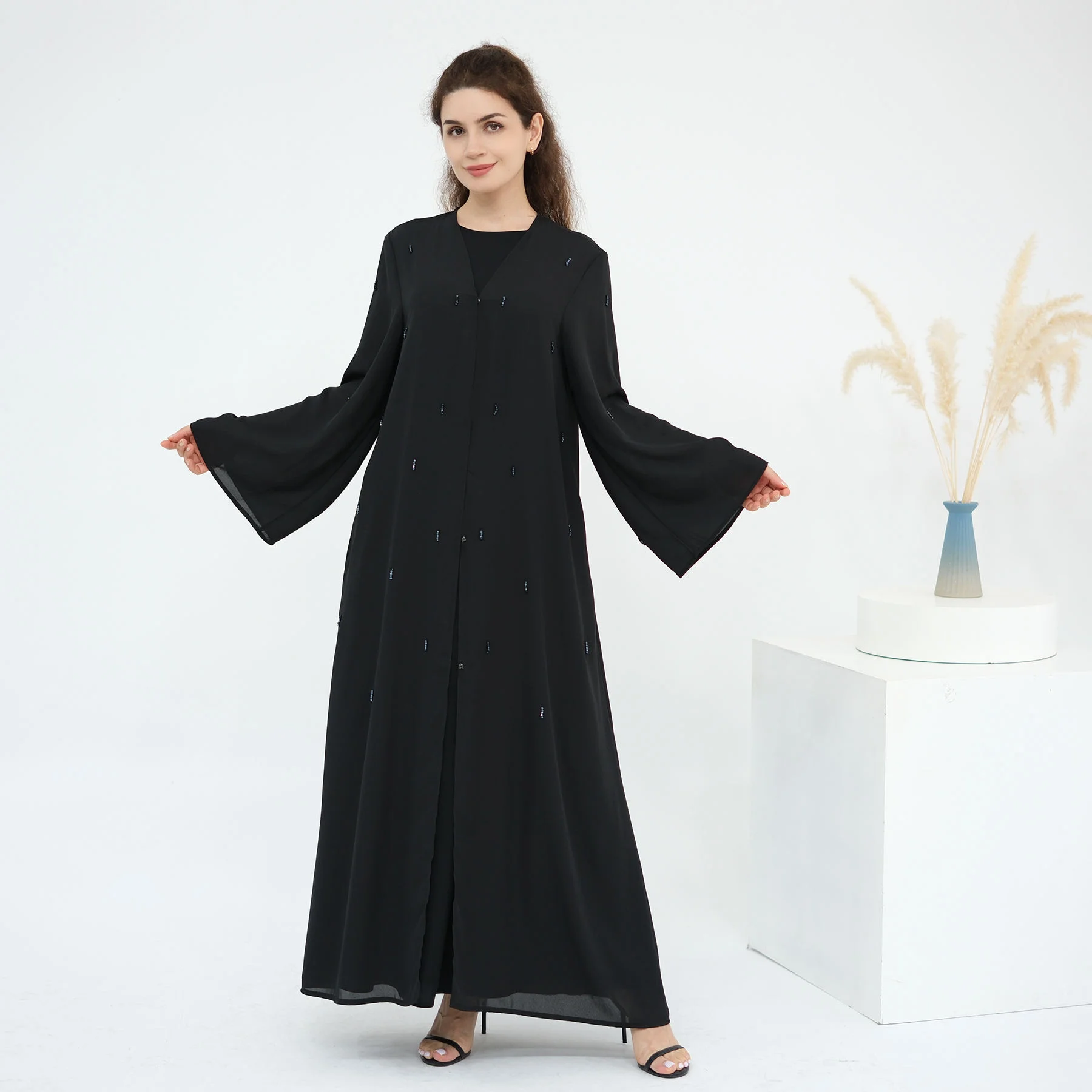 

New Beaded Kimono Open Abayas Dubai Turkey Kaftan Women Muslim Modest Dress Eid Ramadan Islam Jalabiya Kebaya Caftan Femme Robe