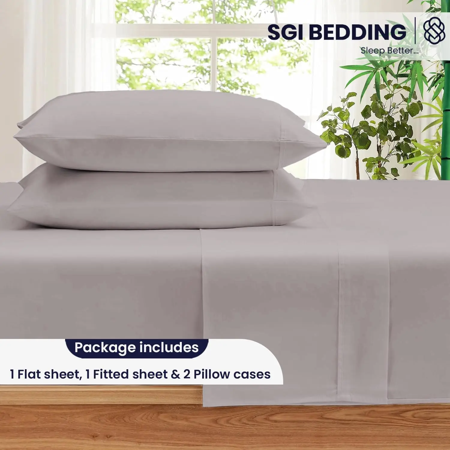 مجموعة ملاءات SGI Queen مكونة من 4 قطع باللون الرمادي الفاتح - 500 TC 100% قطن سوبيما، فائقة النعومة ومسامية، سرير بجيب عميق 15 بوصة بجودة الفندق #2