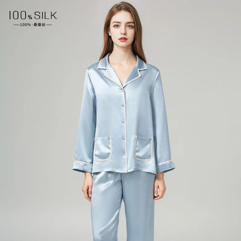 2025 Autumn Winter New Women's High End Mulberry Silk Pajamas Lightweight Luxury Lounge wear Set  Outdoor Wear Luxury XXL Size