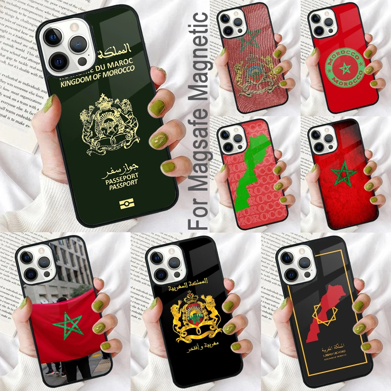 

Магнитный мягкий чехол с флагом Марокко для iPhone 16 Promax 15 Pro 13 14 Plus 11 12 Mini MagSafe Coque