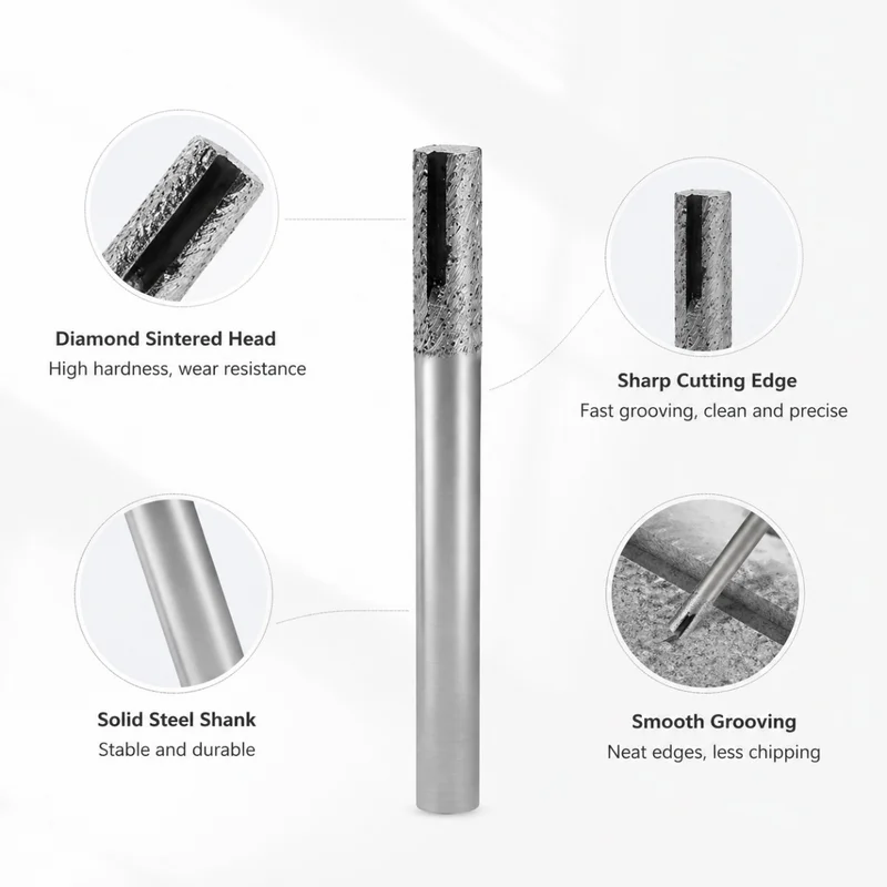 6–16 mm flaches Ende, gesinterte Steinwerkzeuge mit Nut, Diamant-CNC-Fräser, Gravurschneider, Schlitzen, Bodenfräsen, Schneiden von Granit – Detail 9