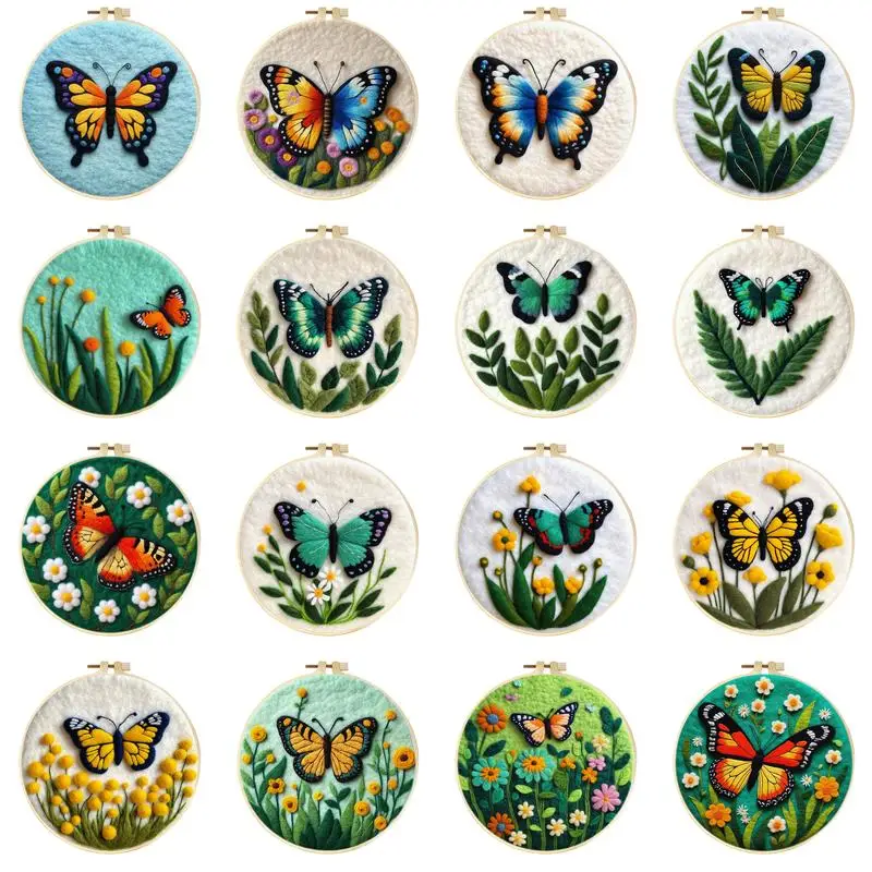 

CHENISTORY Butterfly Pattern Diy Wool Needle Felting Painting With Embroidery With Frame Diy Crafts Handwork Needle Felt Starter