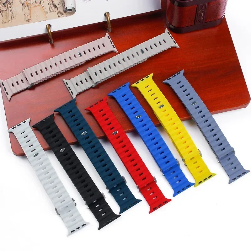 New Upgrade Ocean Strap For Apple Watch Ultra 49mm Band 44mm 45mm 46mm 40mm 41mm 42mm Silicone Bracelet iWatch Series 10 9 8 7 6