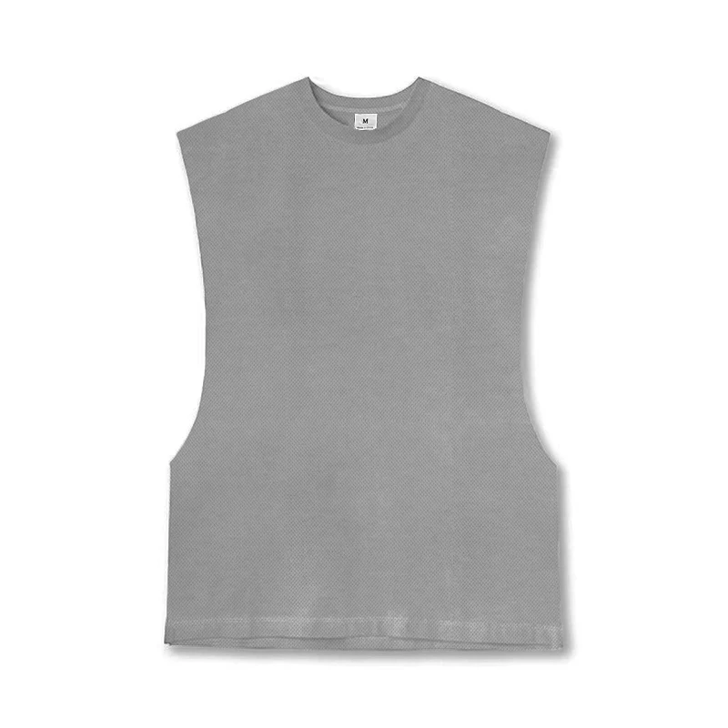Men\'s Solid Color Running Sleeveless Tank Top Round Neck Moisture Absorbent Sweat Qucik Drying Cut Off Vest Summer Sports Shirt