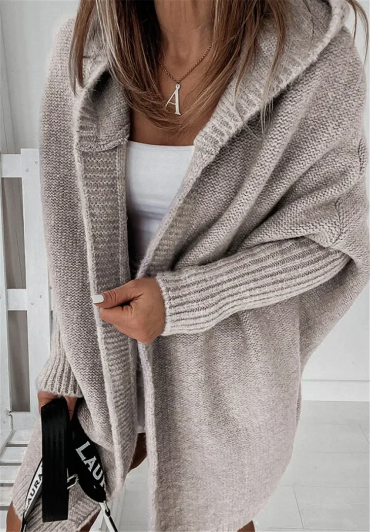 Women Hooded Cardigan Spring Knitted Pink Gray Autumn Winter Elegant Long Outerwear Maxi Y2k Sweater Coat Soft Jacket Pullovers