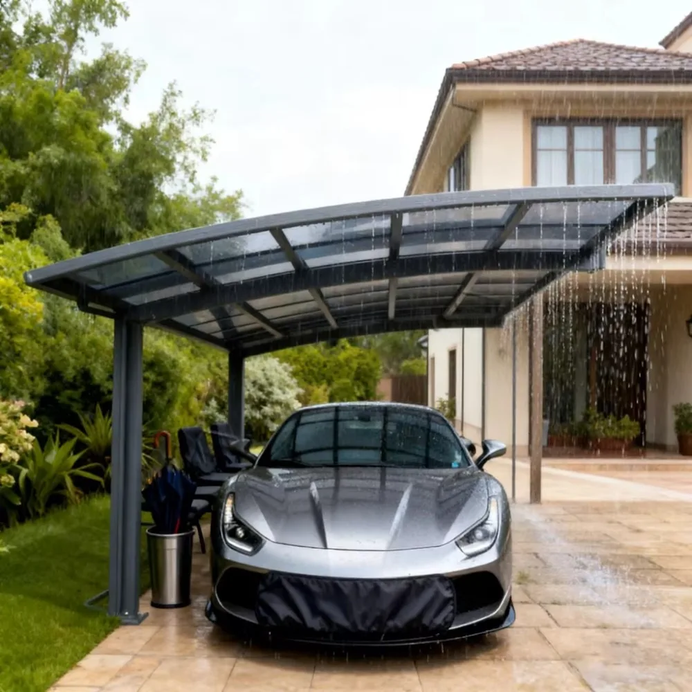 Luxury Aluminum Carport with Arched Roof, Weatherproof Outdoor Parking Shelter for Driveway & Residential Use