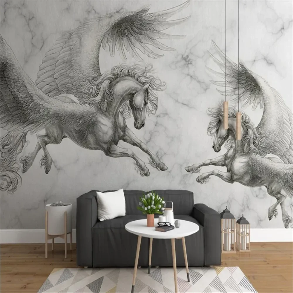 custom papel de parede 3d White horse wallpaper Landscape unicorn Mural 3D Wall papers for Living Room Sofa TV Bedroom Backdrop