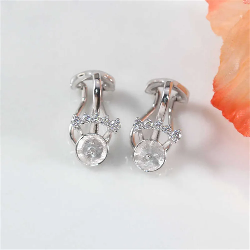 DIY Pearl Accessories New S925 Sterling Silver Zircon Light Luxury Simple Ear Clips Empty Holder Versatile Commuting Without Ear