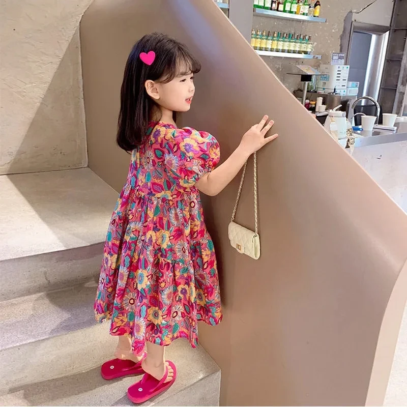 Summer Kids Floral Dresses for Girls Korean Loose Casual Dress Girl Clothing Cute Children Toddler Baby Girl Princess Dress 6 8