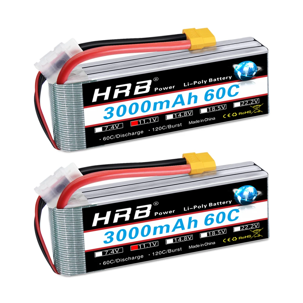 1/2PCS HRB 3S Lipo Battery 11.1v 3000mah RC Lipo with XT60 Connector 60C for RC Car Truck Airplane Drones DIY Racing Parts