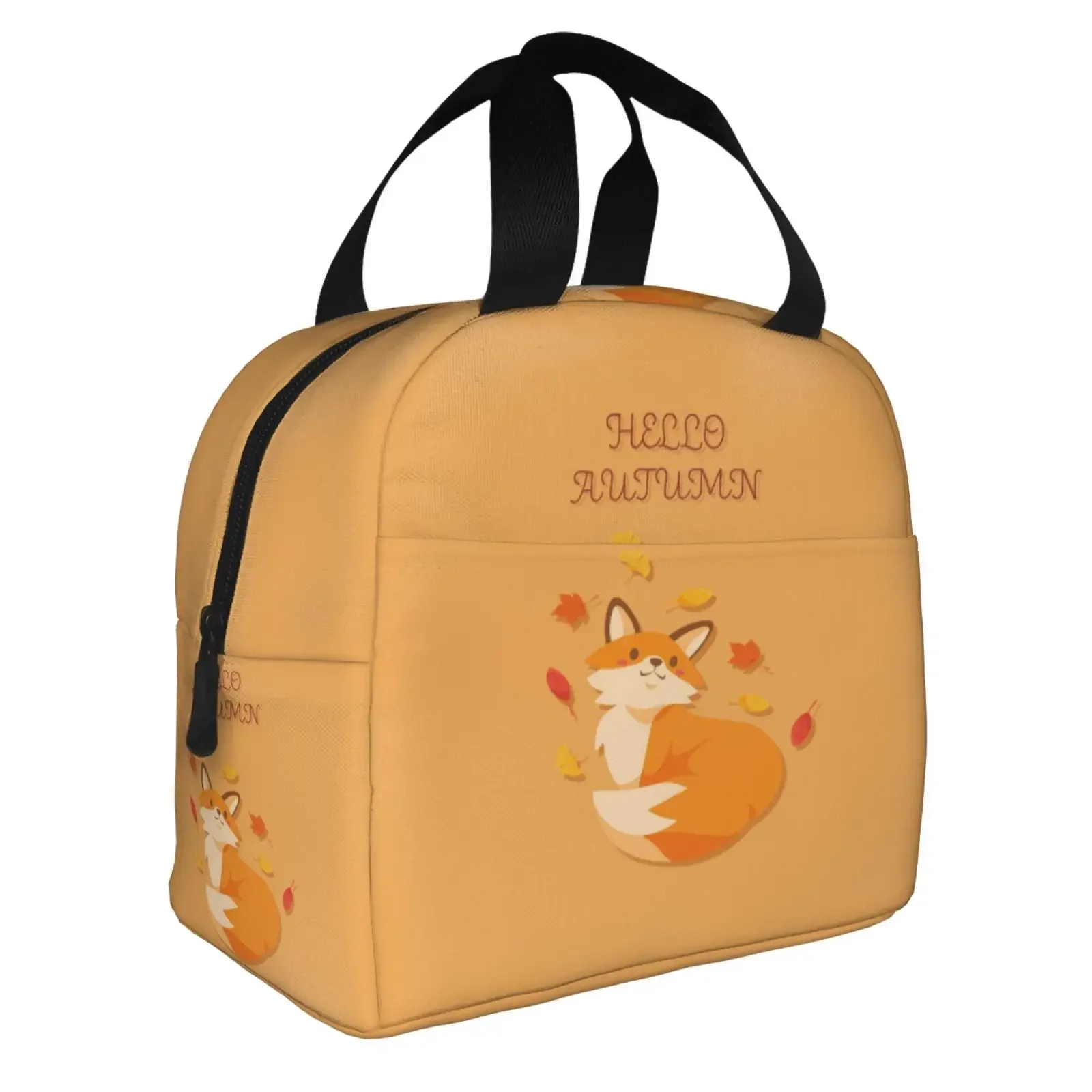 Autumn Leaves Fox Pattern Portable Lunch Boxes Waterproof Thermal Cooler Food Insulated Lunch Bag  School