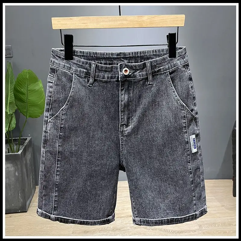 

Брюки с пятью точками для мальчиков, лето 2021, новые черные джерты среднего размера, мужские синие шорты, свободные джинсовые шорты для мужчин, полубрюки