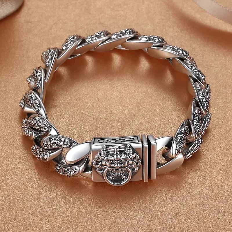 HX Silver Color New Chinese Fashion Men\'s Pixiu Bracelet Domineering Retro Personalized Fashion Chain Jewelry