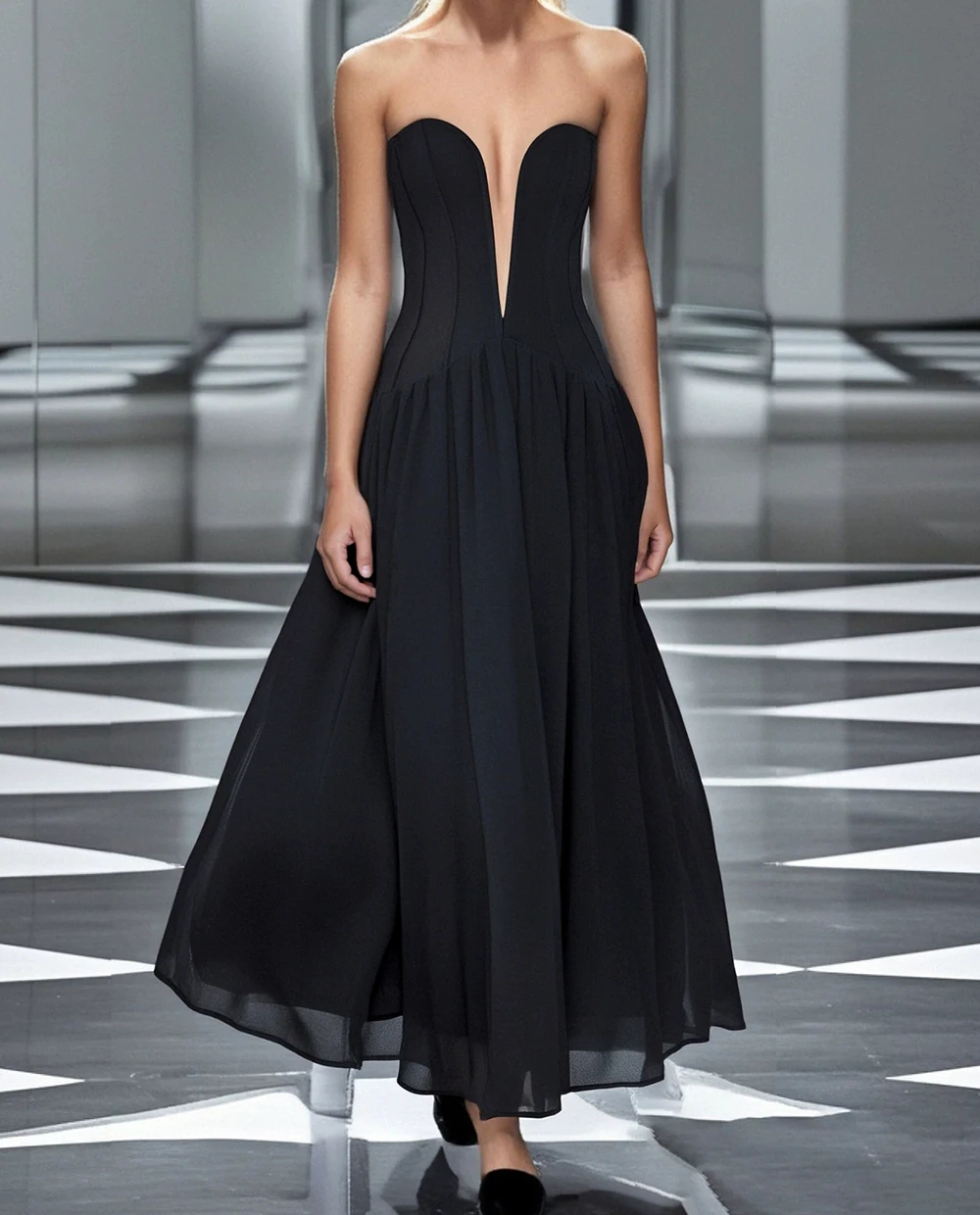 

2025 new mesh splicing bandage dress deep V birthday graduation season dress-GZXX1016