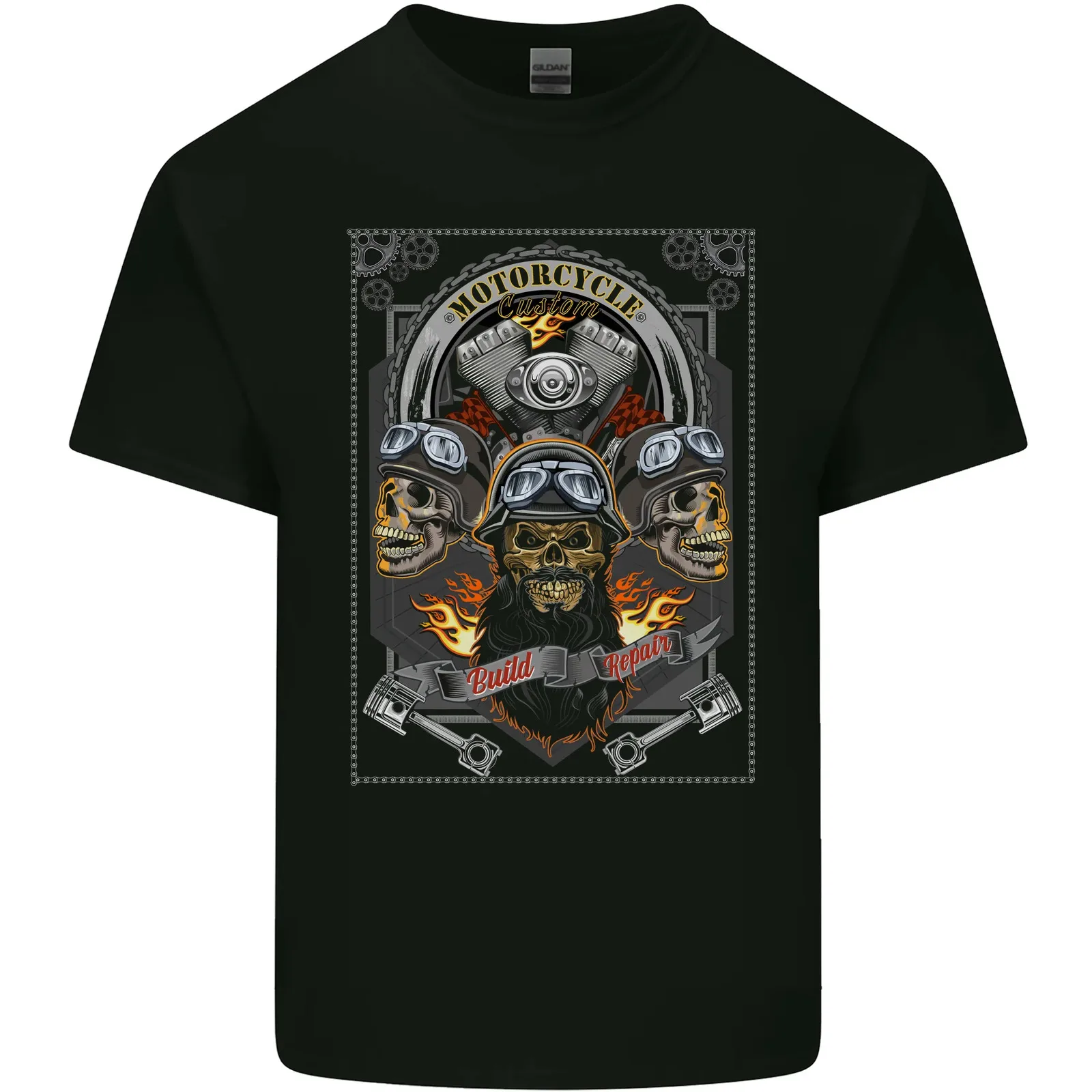 Custom Motorcycle Biker Motorbike Skulls Mens Cotton T-Shirt Tee Top