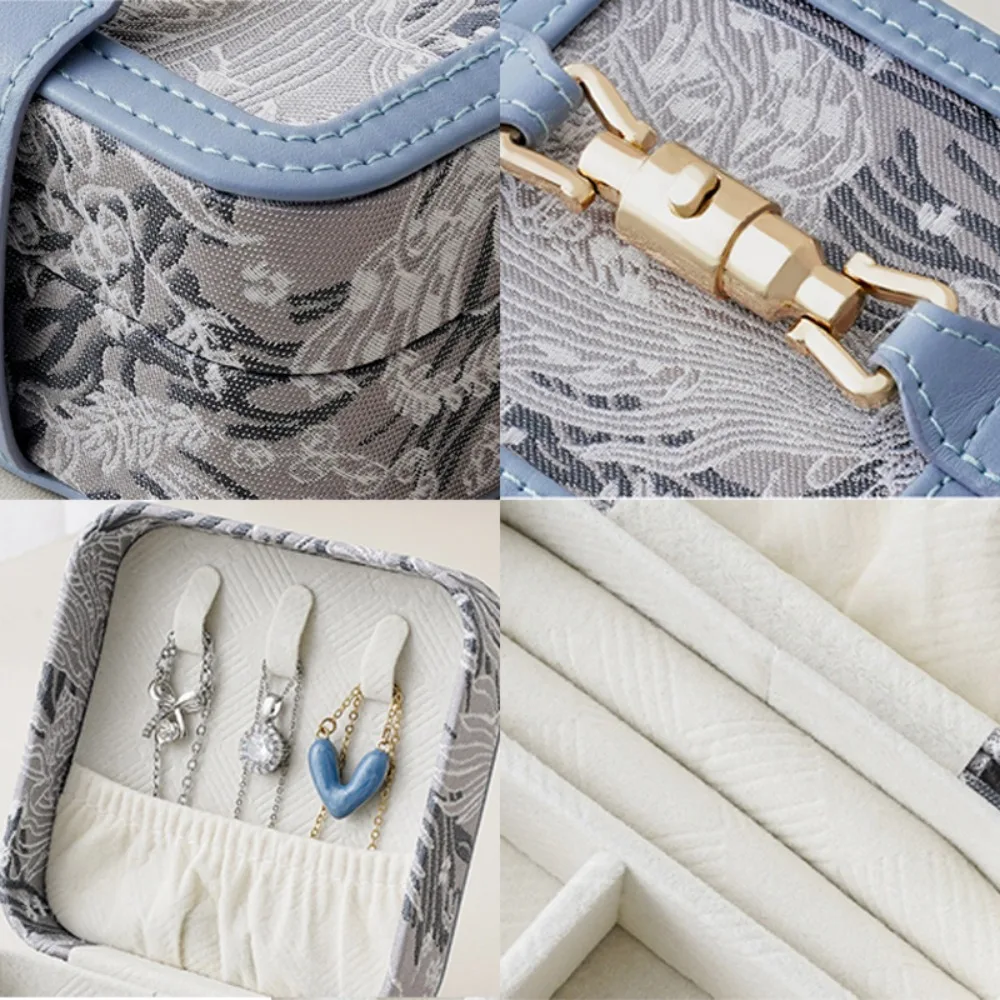 جديد صندوق تخزين المجوهرات الجلدية عالية الجودة التطريز عرض المجوهرات حالة الموضة المحمولة مجوهرات الزفاف