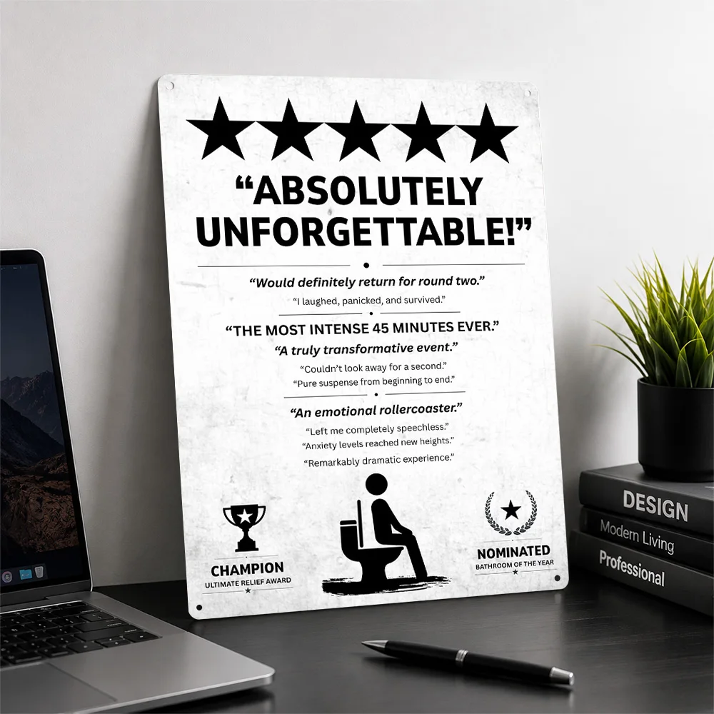 Funny 5 Star Bathroom Review Metal Poster Perfect Gift for Fans Lovers Customized Wall Art Metal Sign for Garage Decoration Home
