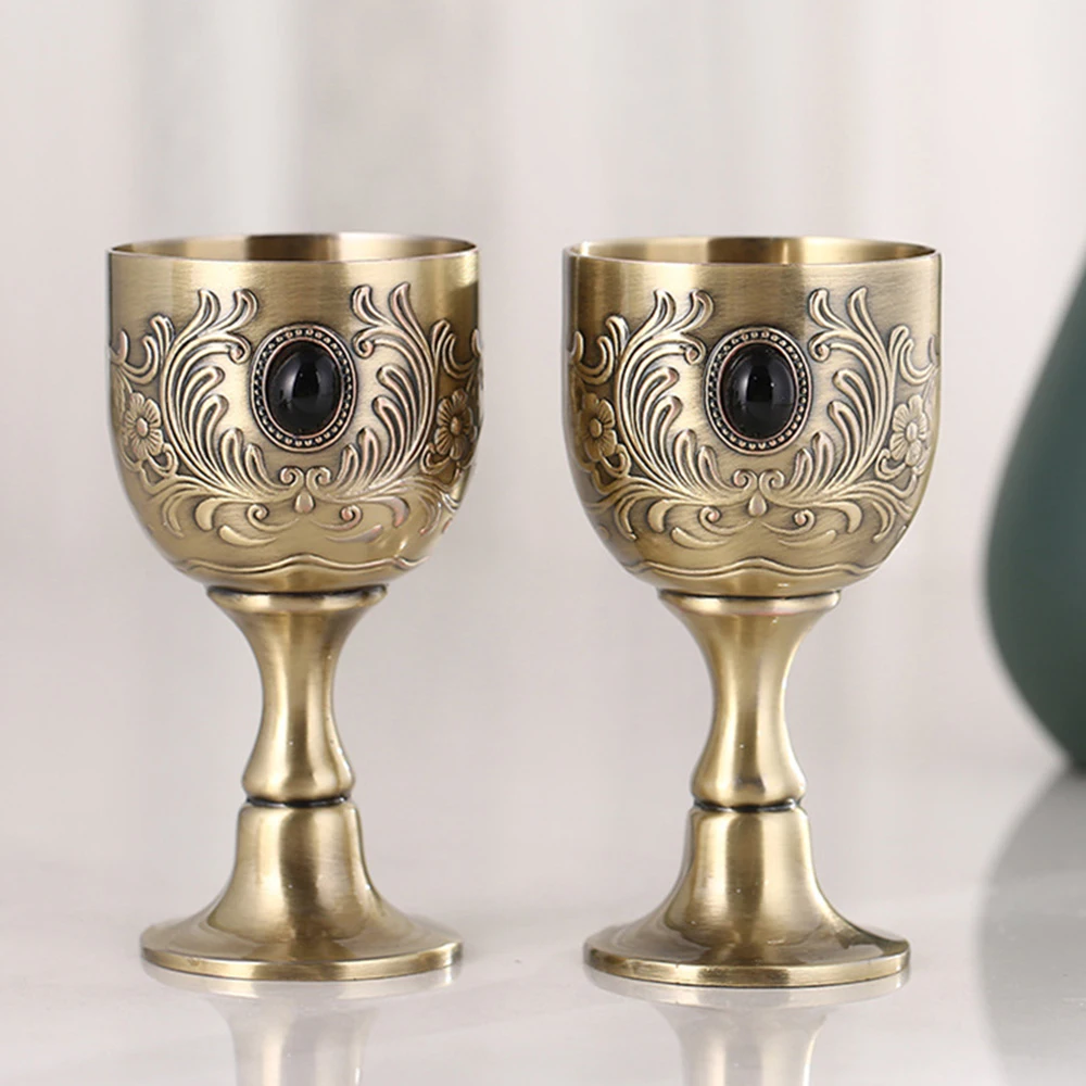 2pcs/Lot, Russian retro spirit wineglass, European style liquor cup, High-end goblet, Alloy small wine glass, Wine set for home