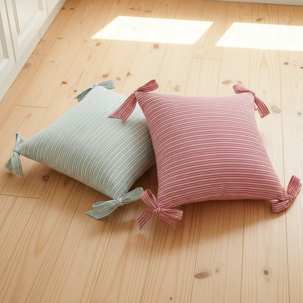 BUYNOW 1 Stück Farbig Gewebter Gestreifter Quadratischer Schleifenkissenbezug Koreanischer Stil Süßer Wohnzimmer-Sofakissenbezug Party Heim Schlafzimmer Deko – Detail 9