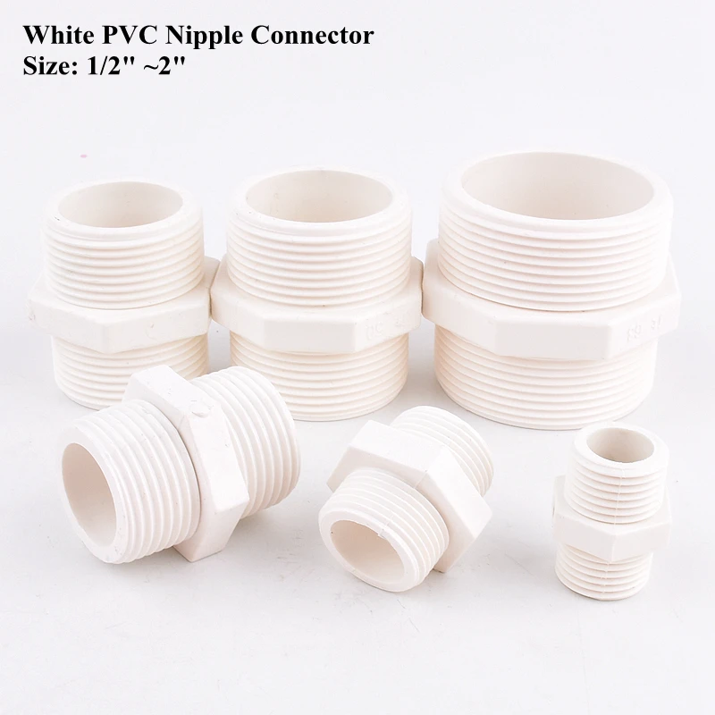 

1/2"~2" White PVC Nipple Connector Double Male Thread Connector Aquarium Tank Water Pipe Adapter Garden Irrigation Tube Joint