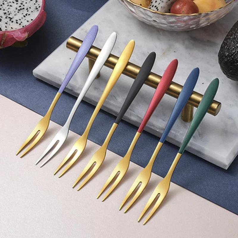 5 Pcs Fruit Fork Luxury Stainless Steel Gold Cake Dessert Forks Lovely Mini Fork Used For Cake in Party Snail Fork Restaurant