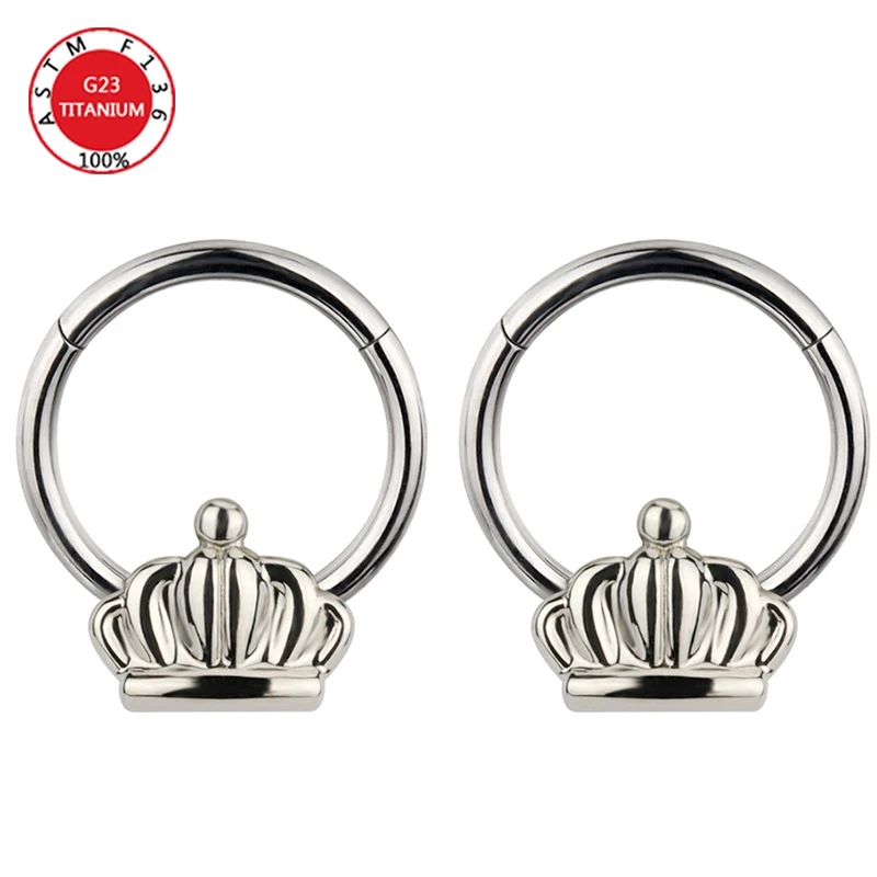 Segment Piercings Nose Ring Clicker Ear Tragus F136 Titanium Hinged Little Crown and Dog Claw Septum Cartilag Women Body Jewelry