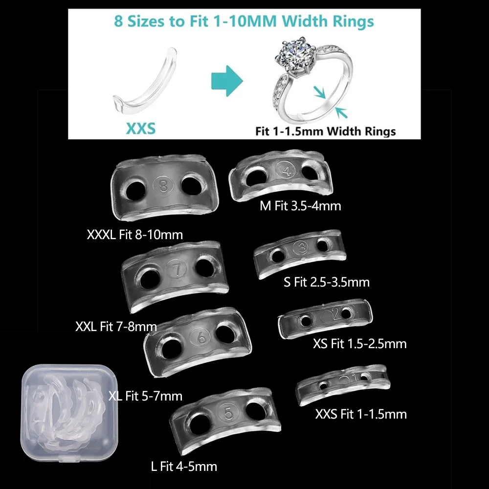 8 Sizes/box Silicone Invisible Clear Ring Sizer Anti-Loss Proof Invisible Ring Holder Retainer Shrinker for Large Rings