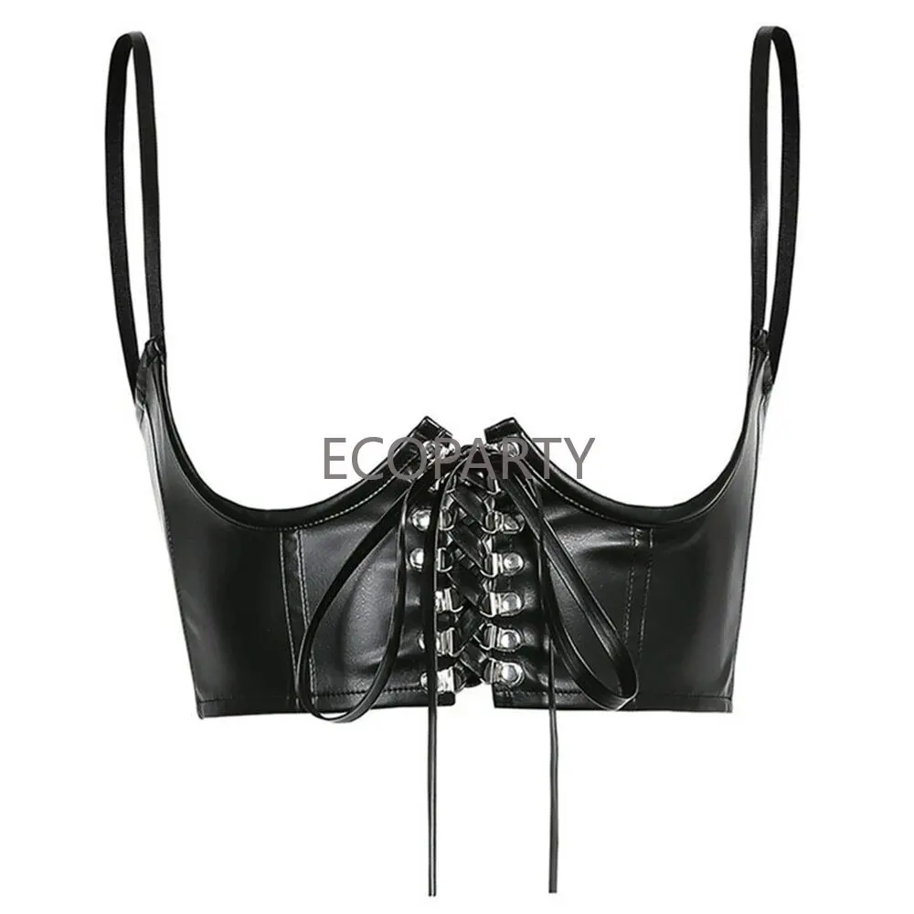 

Fashion Sexy PU Leather Crop Top Corset Belt Punk Tank Top Women Lace-Up Bandage Wide Waist Belt Bustier Shapewear Streetwear