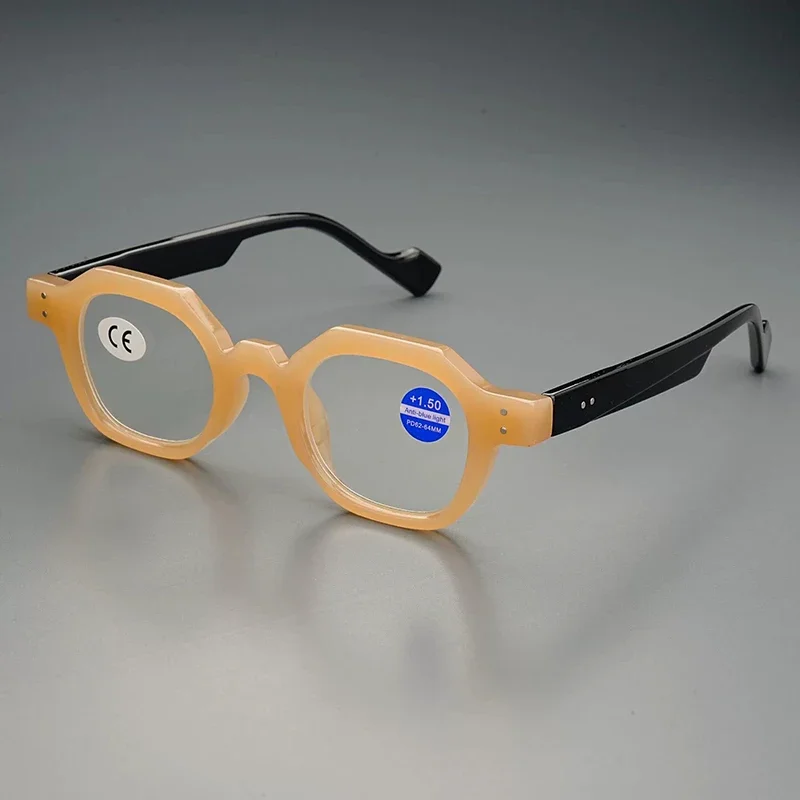 Neue modische polygonale Lesebrille, Retro-Rahmen, blau blockierend, winddicht, leicht, Outdoor-Brille für Damen und Herren – Detail 8